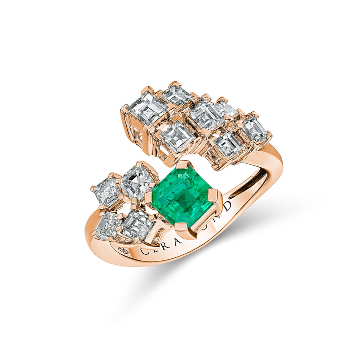 CERAMOND's Emerald Carre Ring in Pink Gold