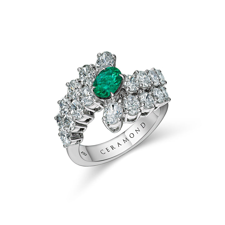 CERAMOND's Emerald Ovals Ring in White Gold