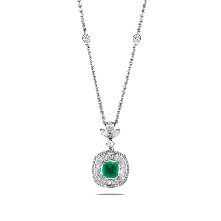 CERAMOND'S Taper Emerald Pendant in White Gold