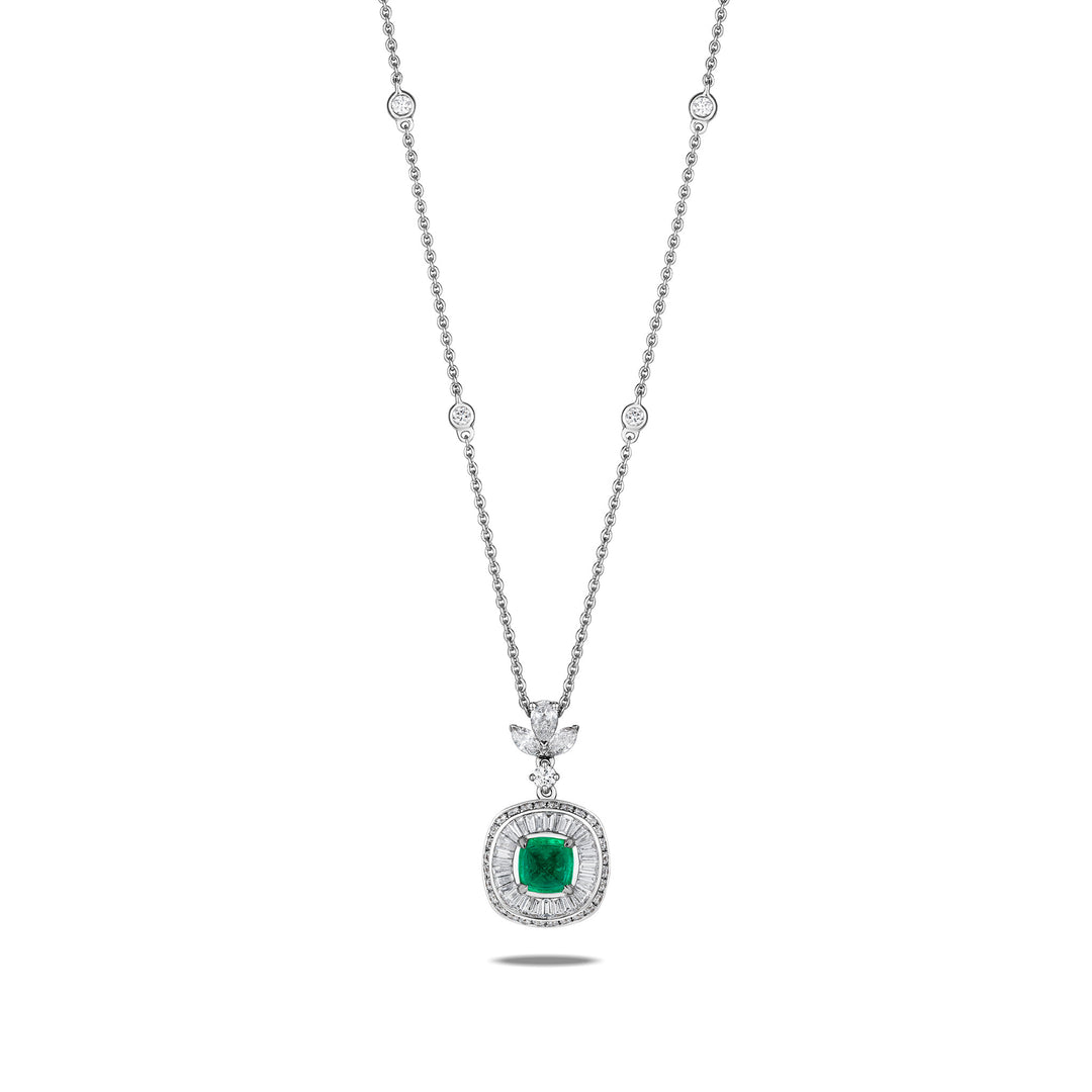 CERAMOND'S Taper Emerald Pendant in White Gold