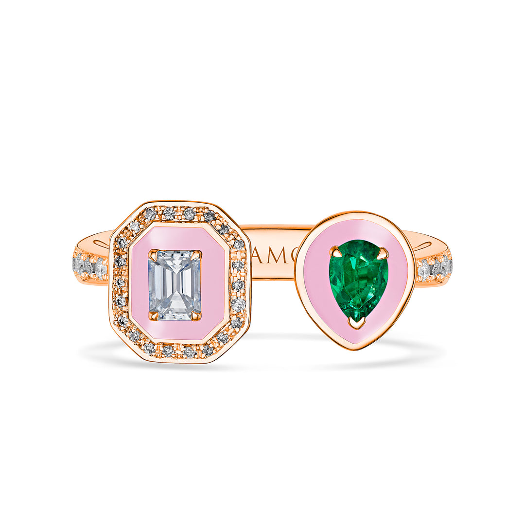 Toi Et Moi Emerald Ring in Pink Gold