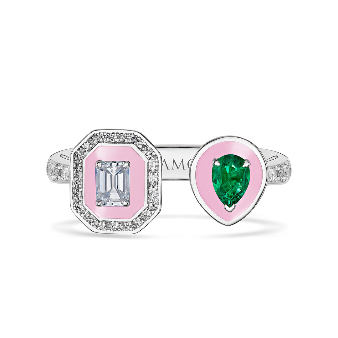 Toi Et Moi Emerald Ring in White Gold