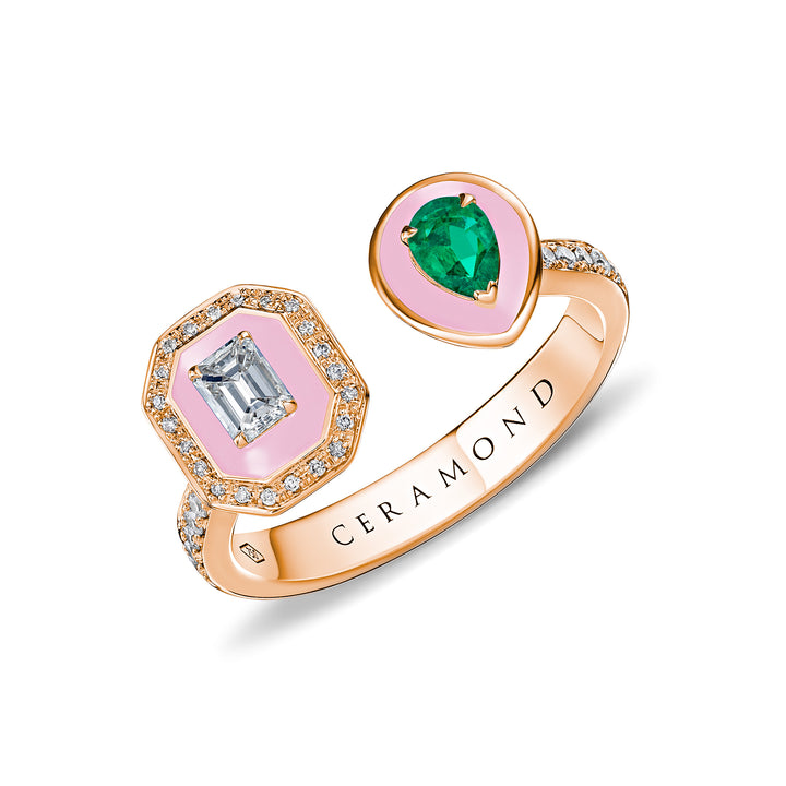 Toi Et Moi Emerald Ring in Pink Gold