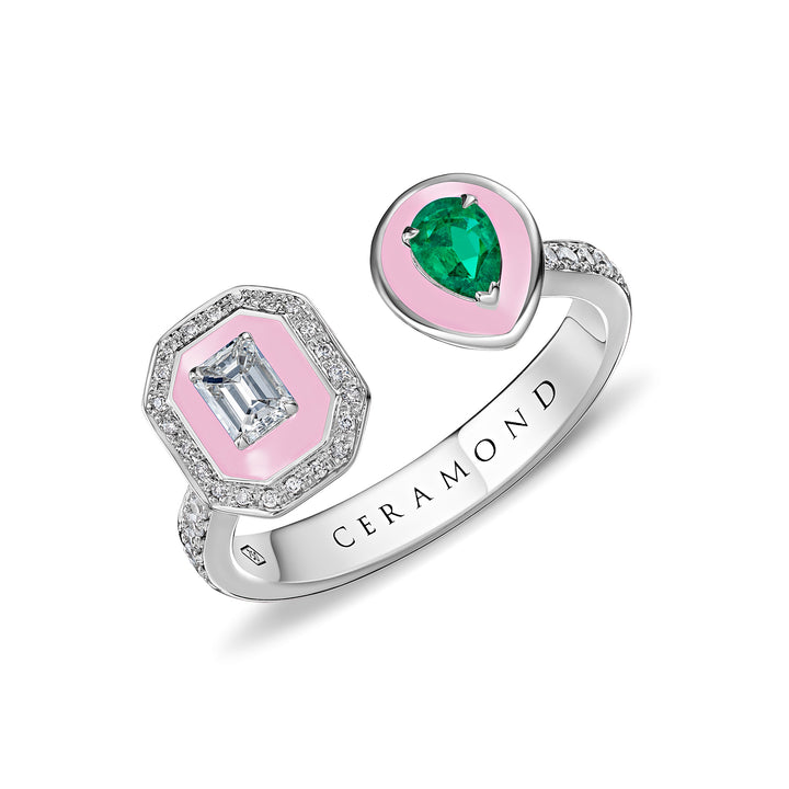 Toi Et Moi Emerald Ring in White Gold