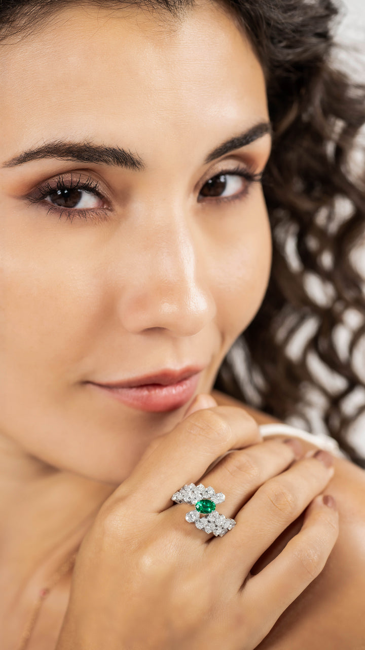 CERAMOND's Emerald Ovals Ring in White Gold