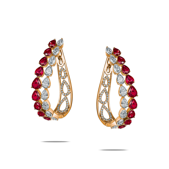 CERAMOND's Ruby Cascade Earrings in Pink Gold