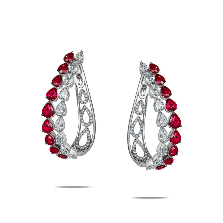 CERAMOND's Ruby Cascade Earrings in White Gold